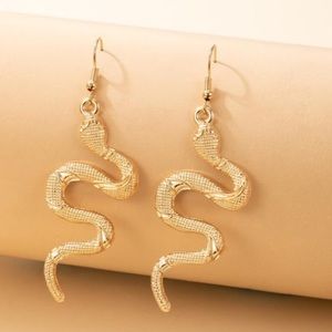 Boho Chic Gold Textured Serpent Snake Dangle Drop Earrings